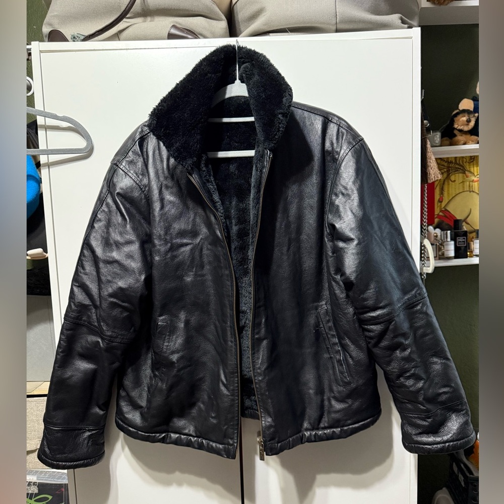 WILDA genuine leather mens fur lined jacket